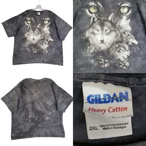 Vintage The Mountain T-Shirt Mens 2XL Gray Wolves Graphic Tie Dye Tee Wolf